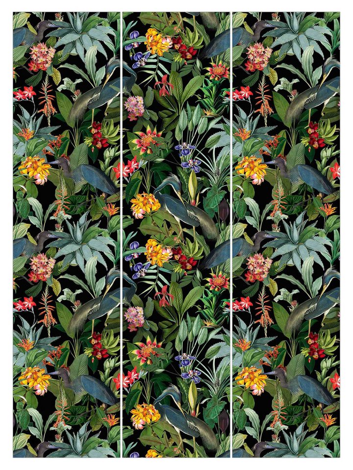 Bilderdepot24 Schiebegardine Flächenvorhang blickdicht Vögel Tropischen Blumen, (3 St), halbtransparent, Wohnzimmer große Flächengardine lichtdurchlässig für Klemm-System von Bilderdepot24