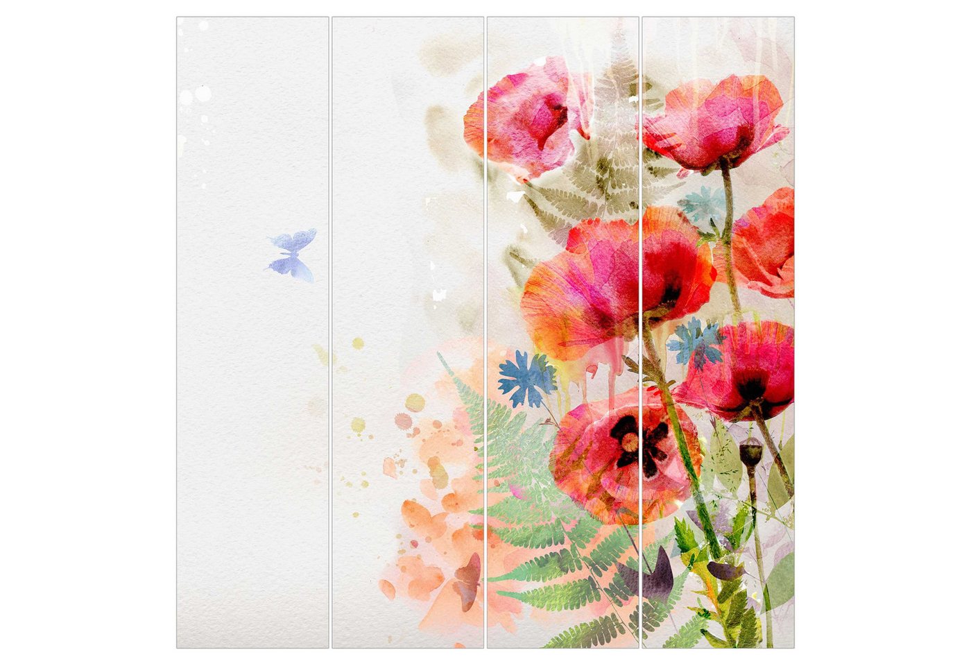 Bilderdepot24 Schiebegardine modern Flächenvorhang blickdicht Aquarell Blumen Mohn, (4 St), halbtransparent, Wohnzimmer große Flächengardine lichtdurchlässig für Klemm-System von Bilderdepot24
