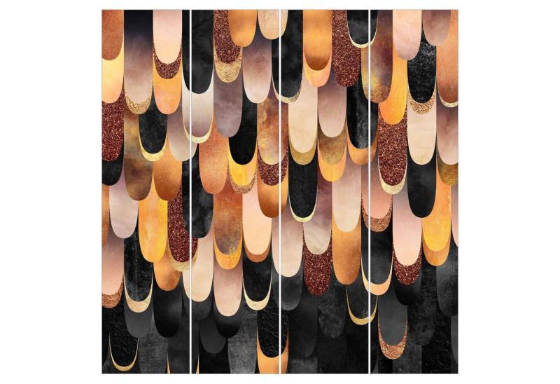 Bilderdepot24 Schiebegardine modern Flächenvorhang blickdicht Federn Bronze Schwarz (4 St), halbtransparent, Wohnzimmer große Flächengardine lichtdurchlässig für Klemm-System von Bilderdepot24