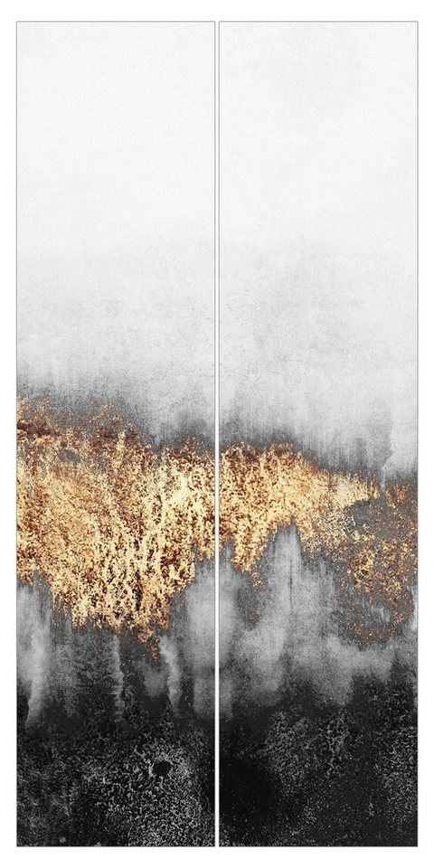 Bilderdepot24 Schiebegardine modern Flächenvorhang blickdicht Goldspuren in Aquarell, (2 St), halbtransparent, Wohnzimmer große Flächengardine lichtdurchlässig als Klemm-System von Bilderdepot24
