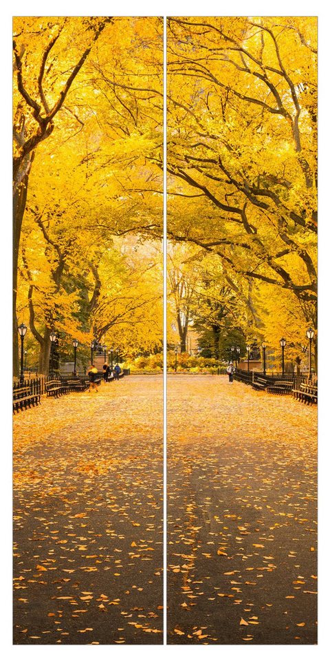 Bilderdepot24 Schiebegardine modern Flächenvorhang blickdicht Herbst im Central Park, (2 St), halbtransparent, Wohnzimmer große Flächengardine lichtdurchlässig für Klemm-System von Bilderdepot24