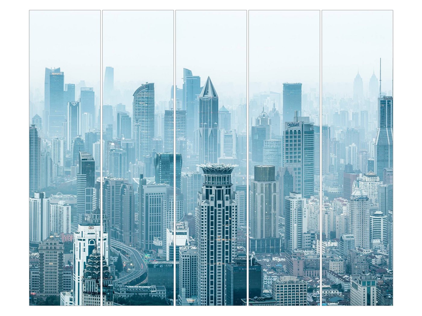 Bilderdepot24 Schiebegardine modern Flächenvorhang blickdicht Kühles Shanghai, (5 St), halbtransparent, Wohnzimmer große Flächengardine lichtdurchlässig für Klemm-System von Bilderdepot24