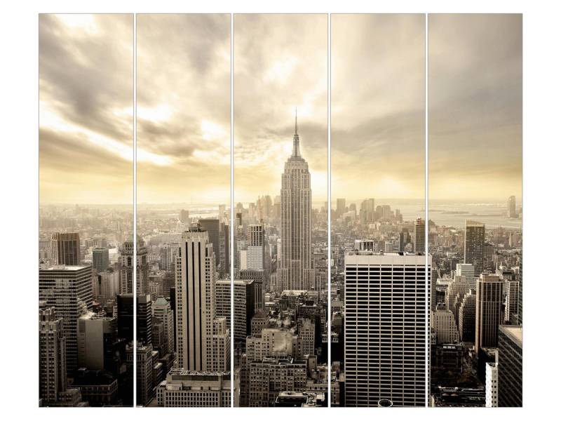 Bilderdepot24 Schiebegardine modern Flächenvorhang blickdicht Manhattan Dawn, (5 St), halbtransparent, Wohnzimmer große Flächengardine lichtdurchlässig als Klemm-System von Bilderdepot24