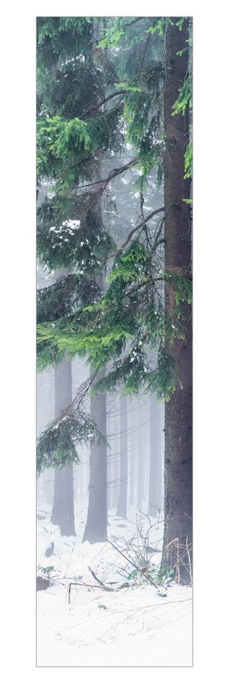 Bilderdepot24 Schiebegardine modern Flächenvorhang blickdicht Nadelbäume im Winter, (1 St), halbtransparent, Wohnzimmer große Flächengardine lichtdurchlässig als Klett-System von Bilderdepot24