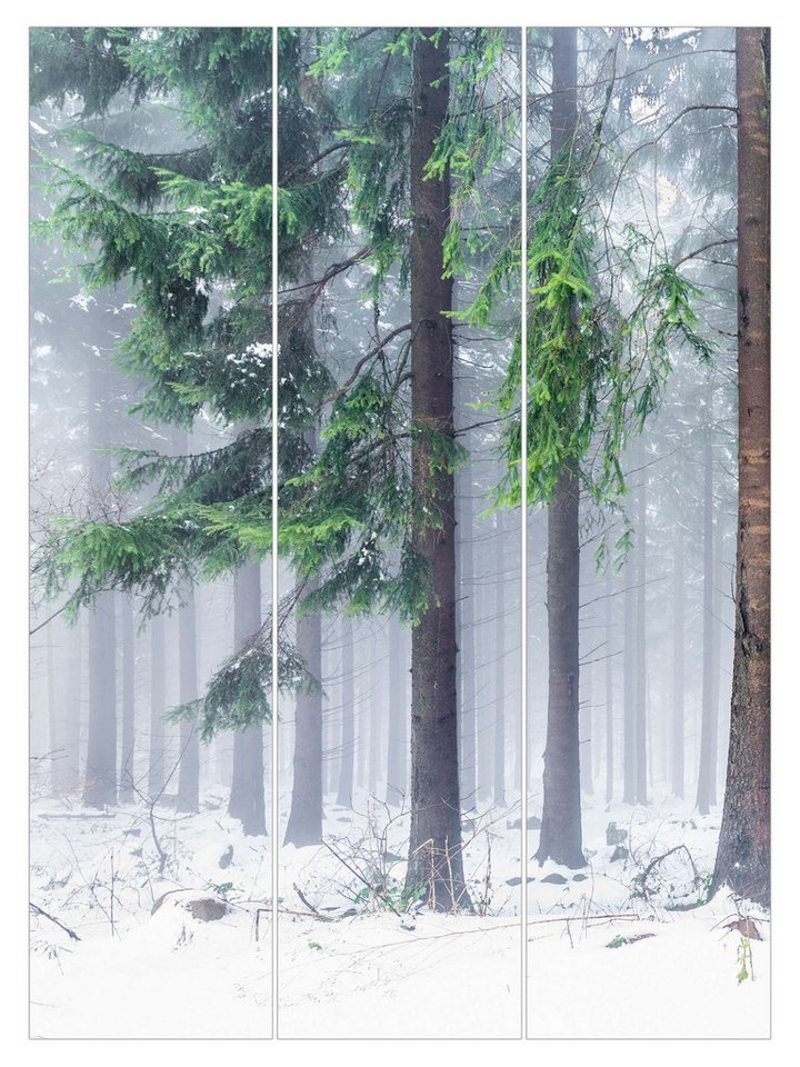 Bilderdepot24 Schiebegardine modern Flächenvorhang blickdicht Nadelbäume im Winter, (3 St), halbtransparent, Wohnzimmer große Flächengardine lichtdurchlässig als Klett-System von Bilderdepot24