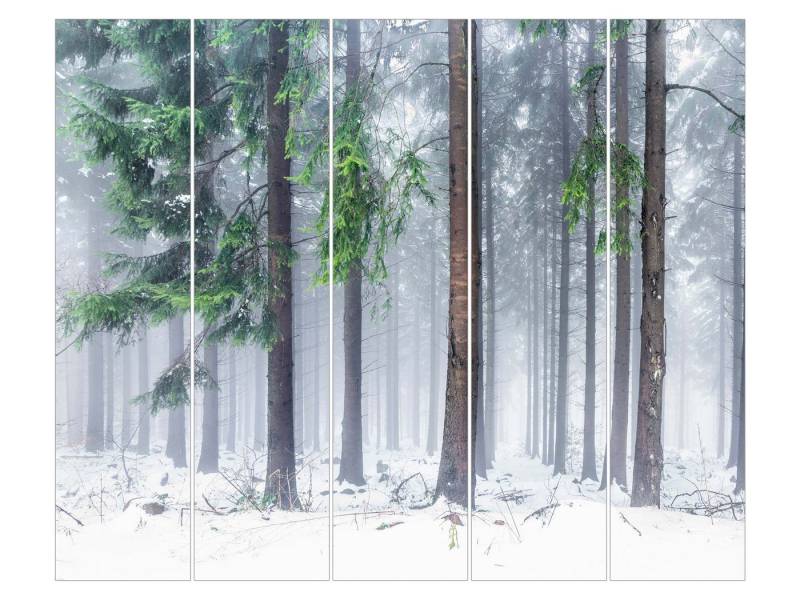 Bilderdepot24 Schiebegardine modern Flächenvorhang blickdicht Nadelbäume im Winter, (5 St), halbtransparent, Wohnzimmer große Flächengardine lichtdurchlässig als Klett-System von Bilderdepot24