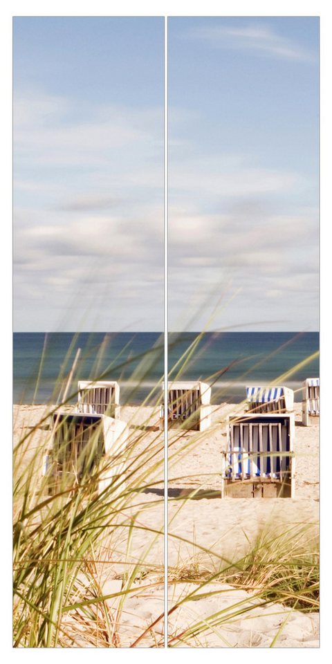 Bilderdepot24 Schiebegardine modern Flächenvorhang blickdicht Ostsee und Strandkörbe, (2 St), halbtransparent, Wohnzimmer große Flächengardine lichtdurchlässig für Klemm-System von Bilderdepot24