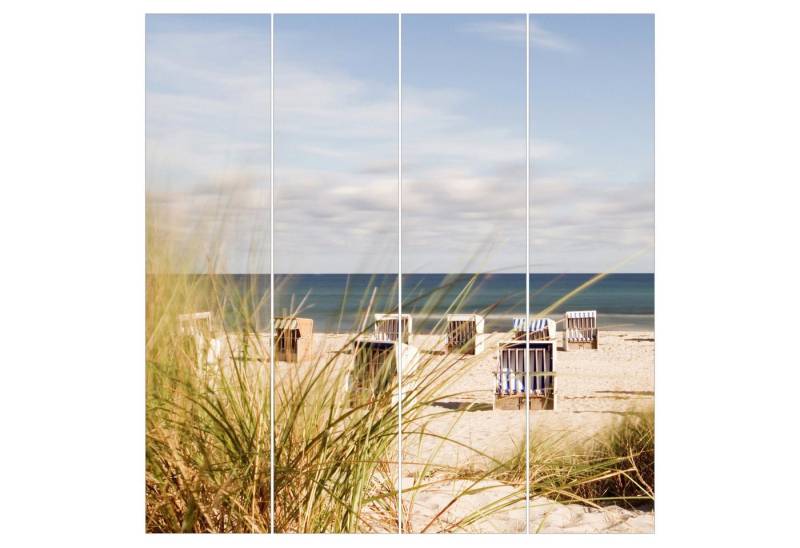 Bilderdepot24 Schiebegardine modern Flächenvorhang blickdicht Ostsee und Strandkörbe (4 St), halbtransparent, Wohnzimmer große Flächengardine lichtdurchlässig als Klett-System von Bilderdepot24