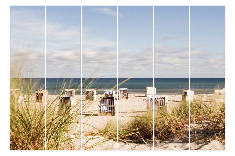 Bilderdepot24 Schiebegardine modern Flächenvorhang blickdicht Ostsee und Strandkörbe, (6 St), halbtransparent, Wohnzimmer große Flächengardine lichtdurchlässig als Klemm-System von Bilderdepot24
