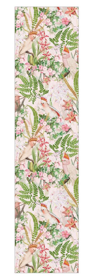 Bilderdepot24 Schiebegardine modern Flächenvorhang blickdicht Rosa Kakadus Blumen, (1 St), halbtransparent, Wohnzimmer große Flächengardine lichtdurchlässig als Klemm-System von Bilderdepot24