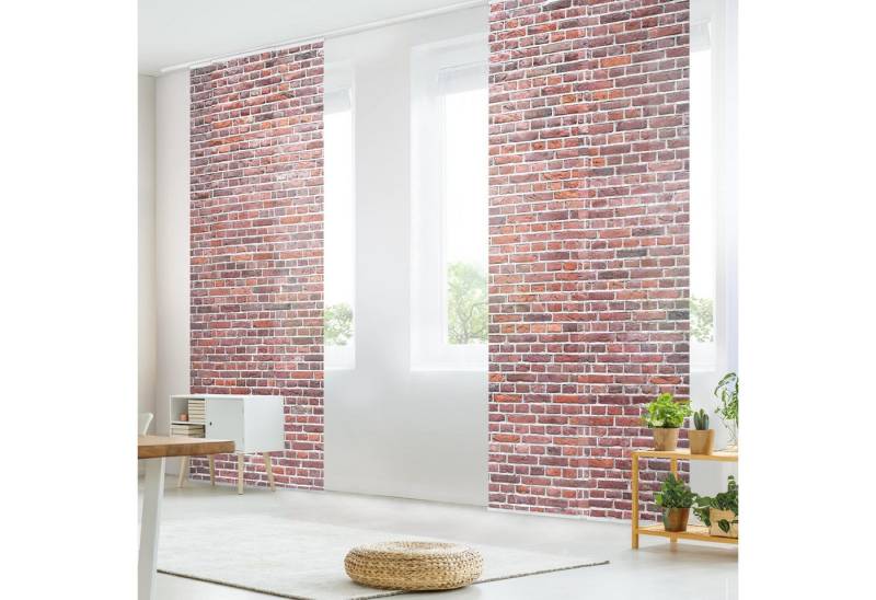 Bilderdepot24 Schiebegardine modern Flächenvorhang blickdicht Rote Backstein Mauer, (6 St), halbtransparent, Wohnzimmer große Flächengardine lichtdurchlässig als Klemm-System von Bilderdepot24