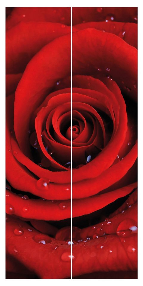 Bilderdepot24 Schiebegardine modern Flächenvorhang blickdicht Rote Rose, (2 St), halbtransparent, Wohnzimmer große Flächengardine lichtdurchlässig als Klemm-System von Bilderdepot24