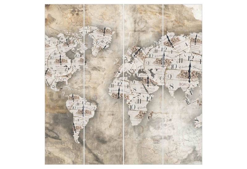 Bilderdepot24 Schiebegardine modern Flächenvorhang blickdicht Shabby Uhren Weltkarte, (4 St), halbtransparent, Wohnzimmer große Flächengardine lichtdurchlässig für Klemm-System von Bilderdepot24