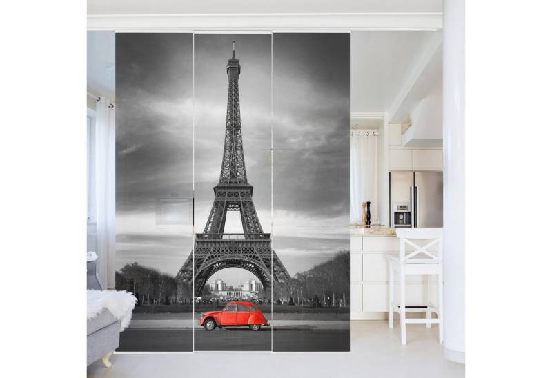Bilderdepot24 Schiebegardine modern Flächenvorhang blickdicht Spot on Paris, (2 St), halbtransparent, Wohnzimmer große Flächengardine lichtdurchlässig als Klemm-System von Bilderdepot24