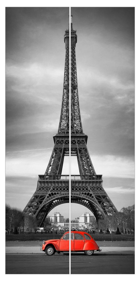 Bilderdepot24 Schiebegardine modern Flächenvorhang blickdicht Spot on Paris, (2 St), halbtransparent, Wohnzimmer große Flächengardine lichtdurchlässig als Klemm-System von Bilderdepot24