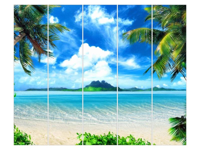 Bilderdepot24 Schiebegardine modern Flächenvorhang blickdicht Traumurlaub (5 St), halbtransparent, Wohnzimmer große Flächengardine lichtdurchlässig als Klett-System von Bilderdepot24