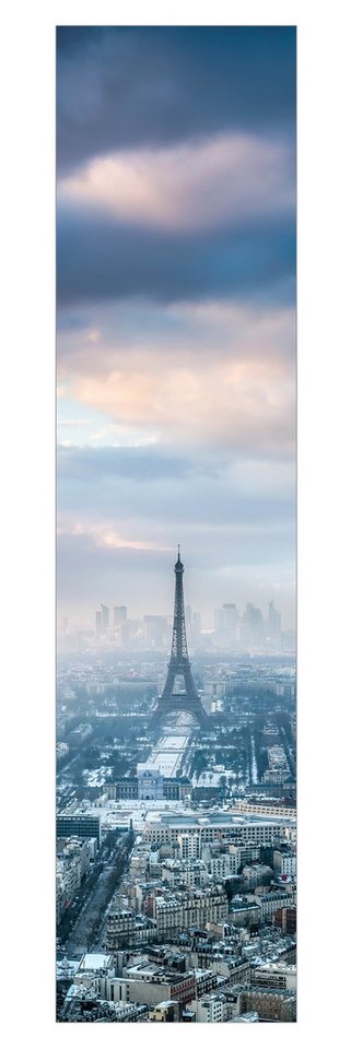 Bilderdepot24 Schiebegardine modern Flächenvorhang blickdicht Winter in Paris, (1 St), halbtransparent, Wohnzimmer große Flächengardine lichtdurchlässig als Klett-System von Bilderdepot24