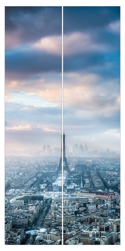 Bilderdepot24 Schiebegardine modern Flächenvorhang blickdicht Winter in Paris, (2 St), halbtransparent, Wohnzimmer große Flächengardine lichtdurchlässig als Klemm-System von Bilderdepot24