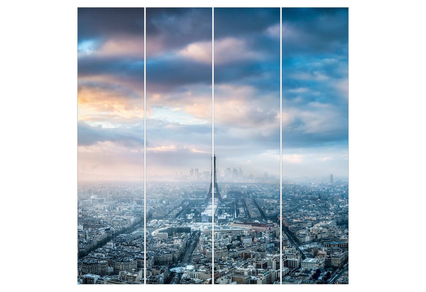 Bilderdepot24 Schiebegardine modern Flächenvorhang blickdicht Winter in Paris, (4 St), halbtransparent, Wohnzimmer große Flächengardine lichtdurchlässig als Klett-System von Bilderdepot24