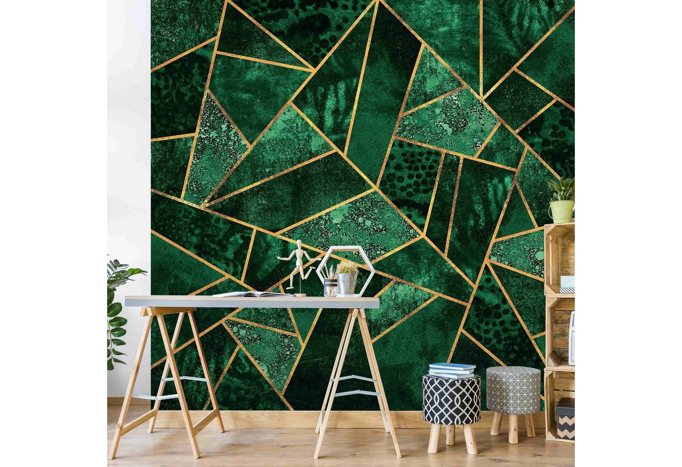 Bilderdepot24 Vliestapete Abstrakt Dunkler Smaragd Gold Tapete Wanddeko Modern Kunst, Glatt, Matt, (Inklusive Gratis-Kleister oder selbstklebend), Wohnzimmer Schlafzimmer Küche Flur Fototapete Motivtapete Wandtapete von Bilderdepot24