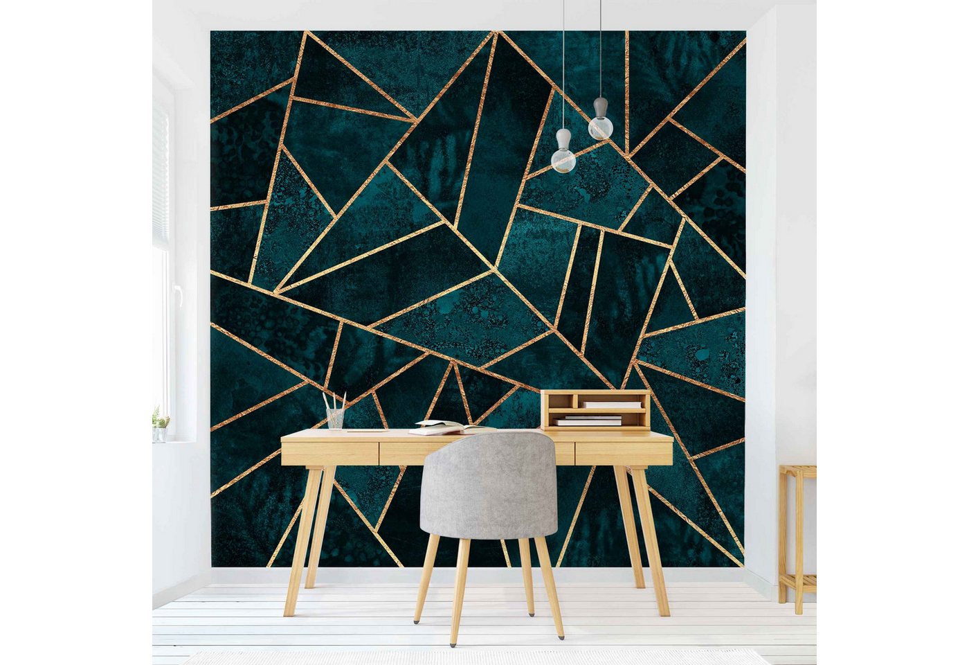Bilderdepot24 Vliestapete Abstrakt Dunkles Türkis Gold Tapete Wanddeko Modern Kunst, Glatt, Matt, (Vliestapete inkl. Kleister oder selbstklebend), Wohnzimmer Schlafzimmer Küche Flur Fototapete Motivtapete Wandtapete von Bilderdepot24