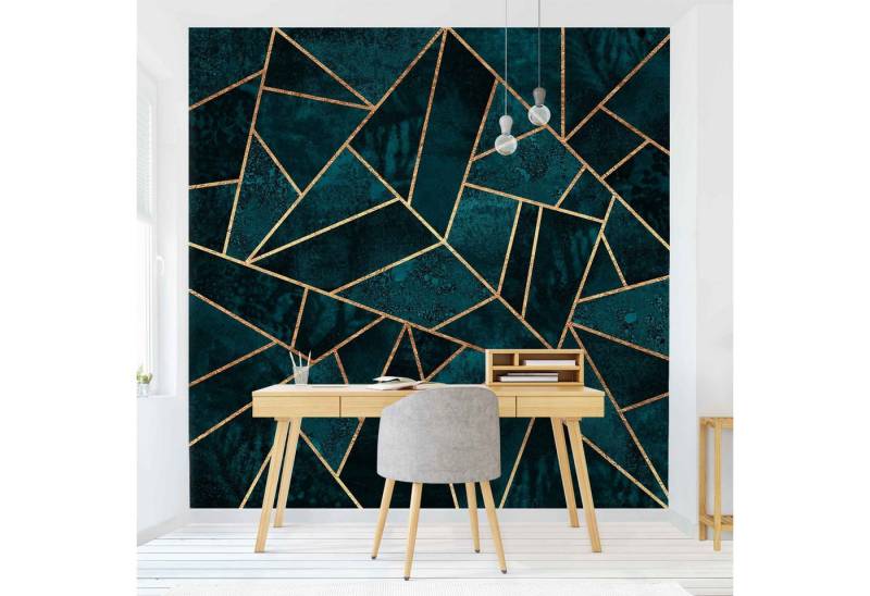 Bilderdepot24 Vliestapete Abstrakt Dunkles Türkis Gold Tapete Wanddeko Modern Kunst, Glatt, Matt, (Inklusive Gratis-Kleister oder selbstklebend), Wohnzimmer Schlafzimmer Küche Flur Fototapete Motivtapete Wandtapete von Bilderdepot24