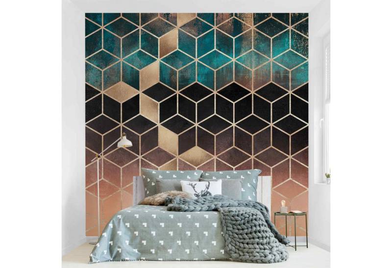 Bilderdepot24 Vliestapete Abstrakt Türkis Rosé goldene Geometrie Tapete Wanddeko Modern Kunst, Glatt, Matt, (Vliestapete inkl. Kleister oder selbstklebend), Wohnzimmer Schlafzimmer Küche Flur Fototapete Motivtapete Wandtapete von Bilderdepot24