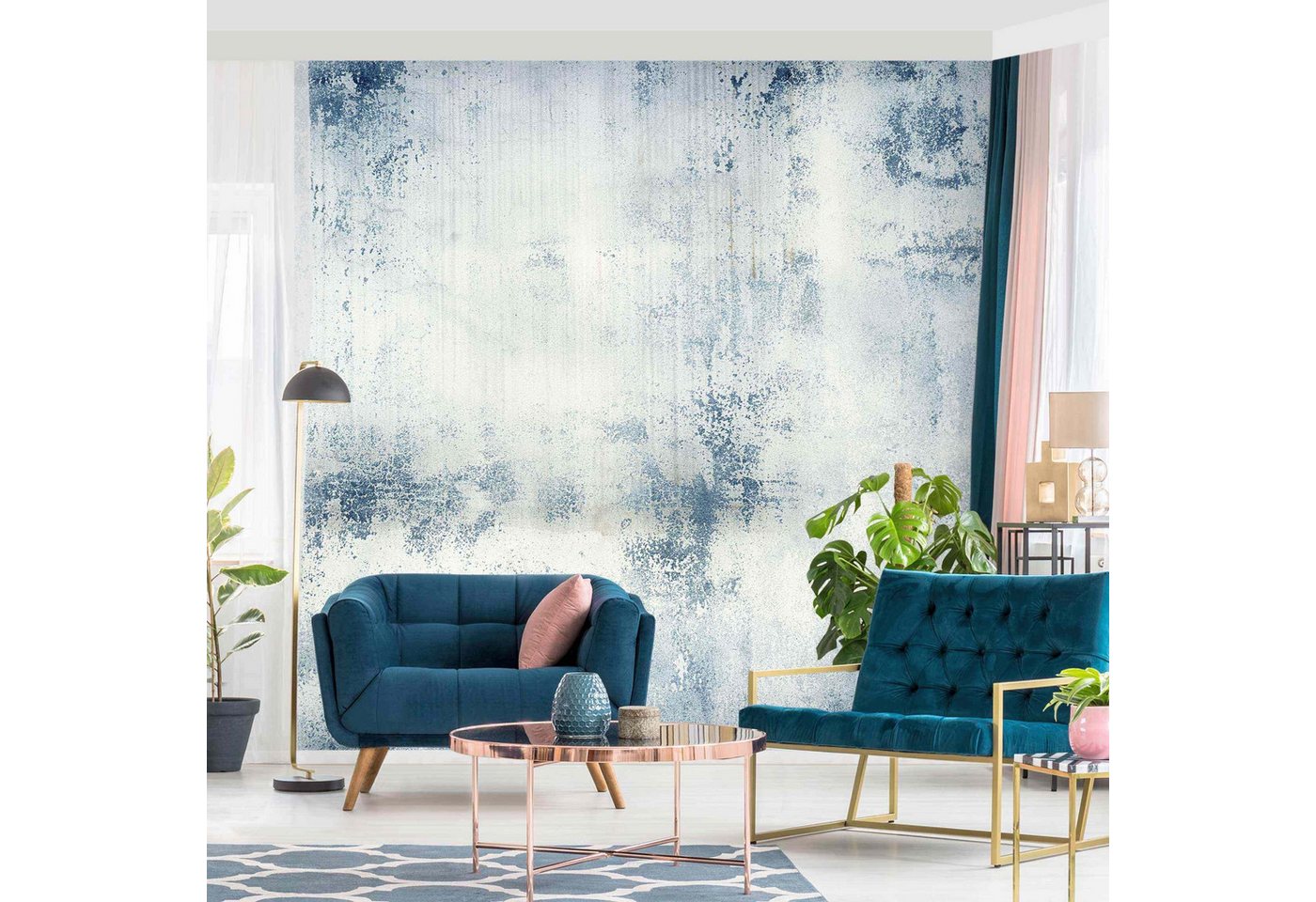 Bilderdepot24 Vliestapete Beton Betonwand Shabby Putz Blau Betonoptik Tapete Industrial Rustikal, Glatt, Matt, (Inklusive Gratis-Kleister oder selbstklebend), Wohnzimmer Schlafzimmer Küche Flur Fototapete Motivtapete Wandtapete von Bilderdepot24