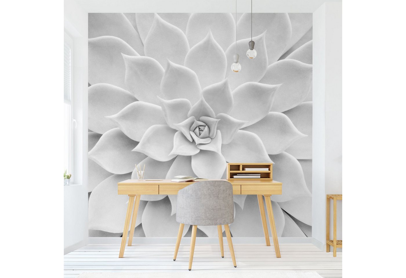 Bilderdepot24 Vliestapete Schwarz-Weiß Kaktus Sukkulente Tropisch Natur 3D-Effekt Wanddeko, Glatt, Matt, (Inklusive Gratis-Kleister oder selbstklebend), Wohnzimmer Schlafzimmer Küche Flur Fototapete Motivtapete Wandtapete von Bilderdepot24