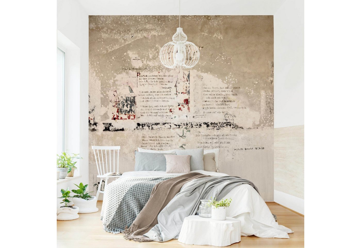 Bilderdepot24 Vliestapete Vintage Alte Betonwand Bertolt Brecht Versen Betonoptik Wanddeko Beige, Glatt, Matt, (Vliestapete inkl. Kleister oder selbstklebend), Wohnzimmer Schlafzimmer Küche Flur Fototapete Motivtapete Wandtapete von Bilderdepot24