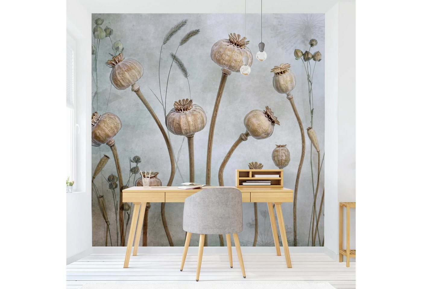 Bilderdepot24 Vliestapete Vintage Getrockneter Mohn Rustikal Landhausstil Blumen Wanddeko, Glatt, Matt, (Inklusive Gratis-Kleister oder selbstklebend), Wohnzimmer Schlafzimmer Küche Flur Fototapete Motivtapete Wandtapete von Bilderdepot24