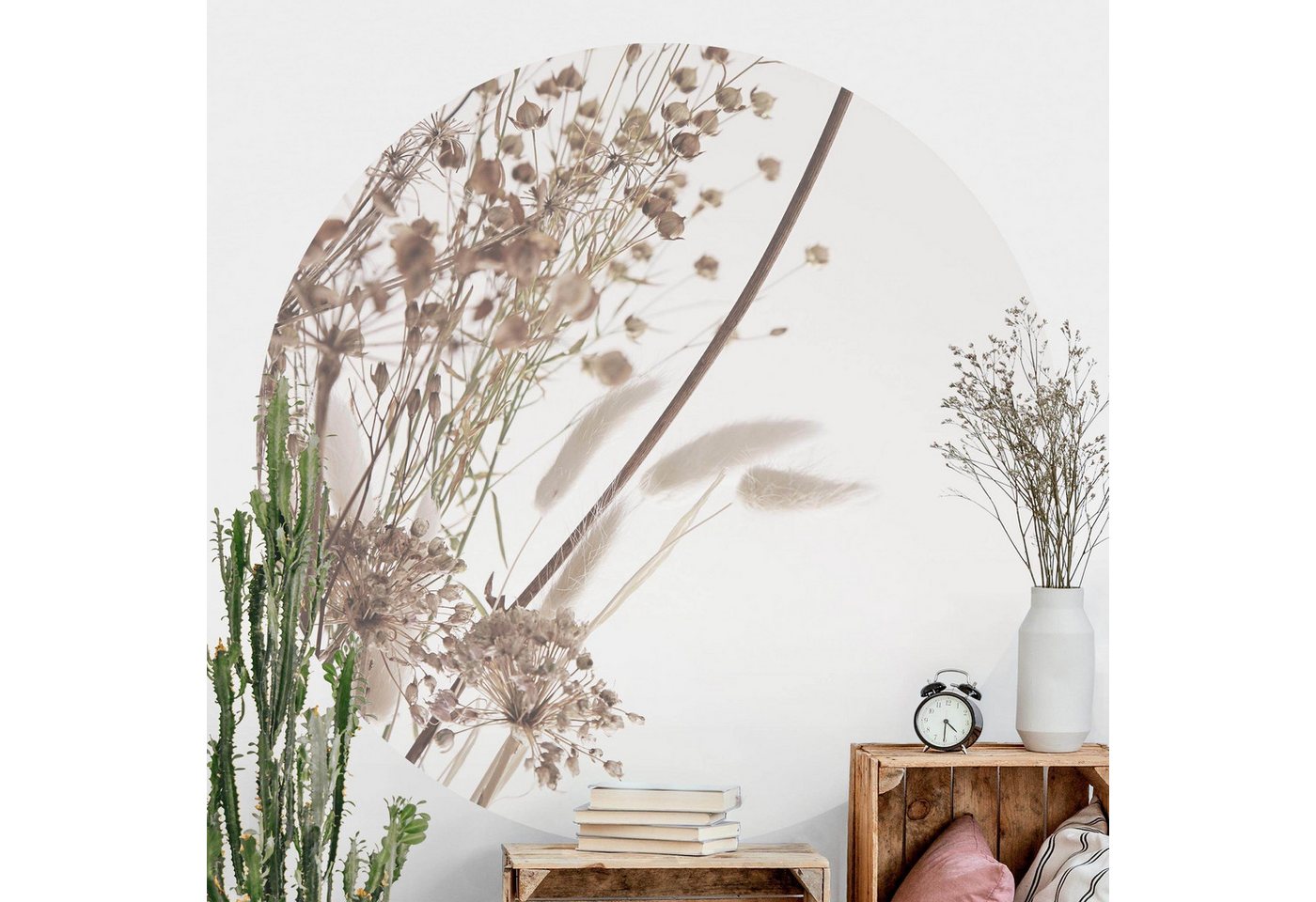 Bilderdepot24 Fototapete rund Bouquet aus Ziergras Blüten, Glatt, Matt, (Vliestapete selbstklebend), Wohnzimmer Schlafzimmer Küche Wandtattoo Motivtapete Klebe Wandtapete von Bilderdepot24