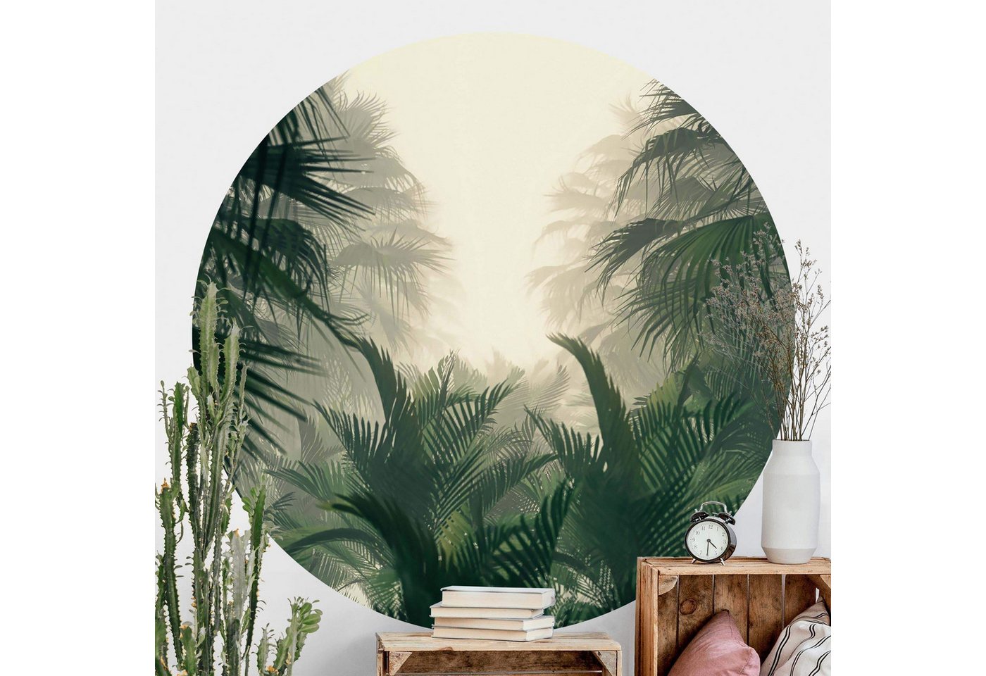 Bilderdepot24 Vliestapete rund Wald Tropenpflanzen Nebel Natur Landschaft Wald Bäume, Glatt, Matt, (Vliestapete selbstklebend), Wohnzimmer Schlafzimmer Küche Wandtattoo Motivtapete Klebe Wandtapete von Bilderdepot24