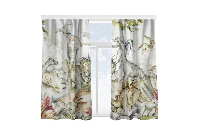 Bilderdepot24 Vorhang Gardine Aquarell Tiere Welt der Dinosaurier Türvorhang Raumteiler, Multifunktionsband (2 St), blickdicht, Samt, Schiebegardinen Babyzimmer Jungenzimmer Kinderzimmer Schiebevorhang von Bilderdepot24