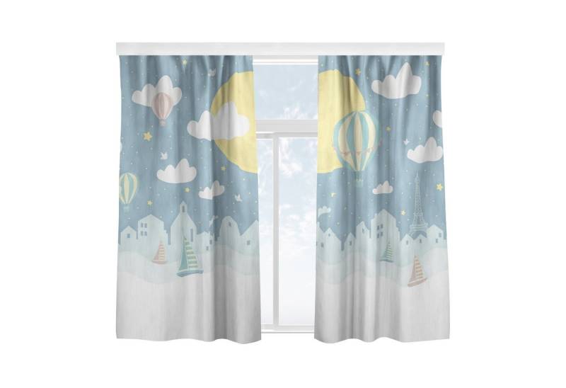 Bilderdepot24 Vorhang Gardine Illustration Landschaft Paris Sterne Heißluftballon Türvorhang, Multifunktionsband (2 St), blickdicht, Samt, Schiebegardinen Babyzimmer Jungenzimmer Kinderzimmer Schiebevorhang von Bilderdepot24