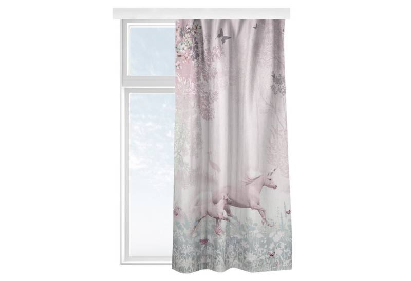 Bilderdepot24 Vorhang Gardine Illustration Tiere Natur Einhorn Blumenwiese Rosa Türvorhang, Multifunktionsband (1 St), blickdicht, Samt, Schiebegardinen Babyzimmer Kinderzimmer Mädchenzimmer Schiebevorhang von Bilderdepot24