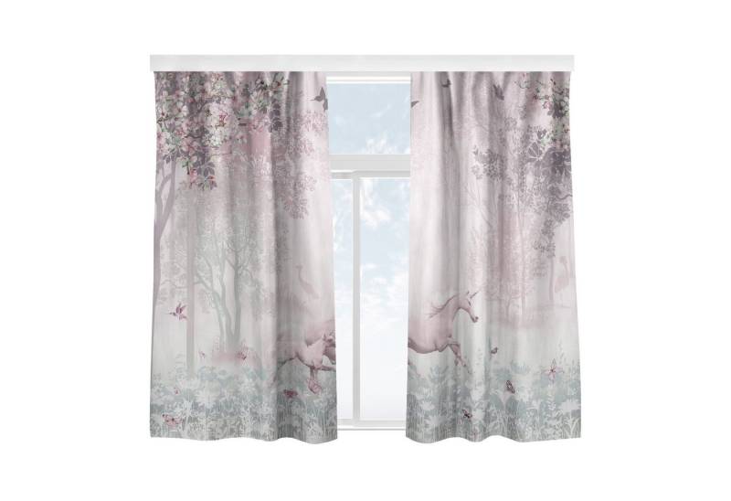 Bilderdepot24 Vorhang Gardine Illustration Tiere Natur Einhorn Blumenwiese Rosa Türvorhang, Multifunktionsband (2 St), blickdicht, Samt, Schiebegardinen Babyzimmer Kinderzimmer Mädchenzimmer Schiebevorhang von Bilderdepot24