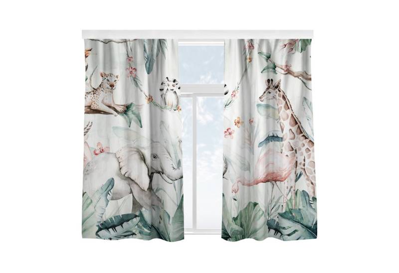 Bilderdepot24 Vorhang Gardine Natur Muster Aquarell Afrika Tiere Türvorhang Raumteiler, Multifunktionsband (2 St), blickdicht, Samt, Schiebegardinen Babyzimmer Jungenzimmer Kinderzimmer Schiebevorhang von Bilderdepot24