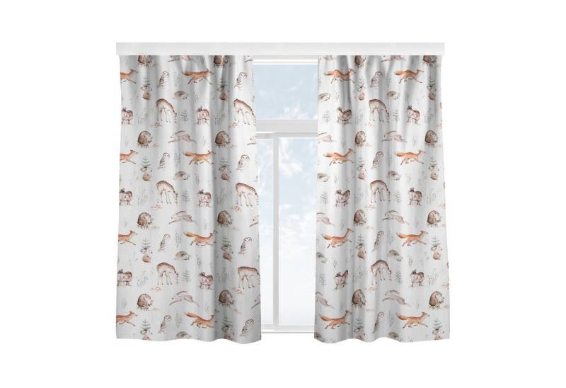 Bilderdepot24 Vorhang Gardine Natur Tiere Muster Aquarell Waldtierfreunde Muster Türvorhang, Multifunktionsband (2 St), blickdicht, Samt, Schiebegardinen Babyzimmer Jungenzimmer Kinderzimmer Schiebevorhang von Bilderdepot24