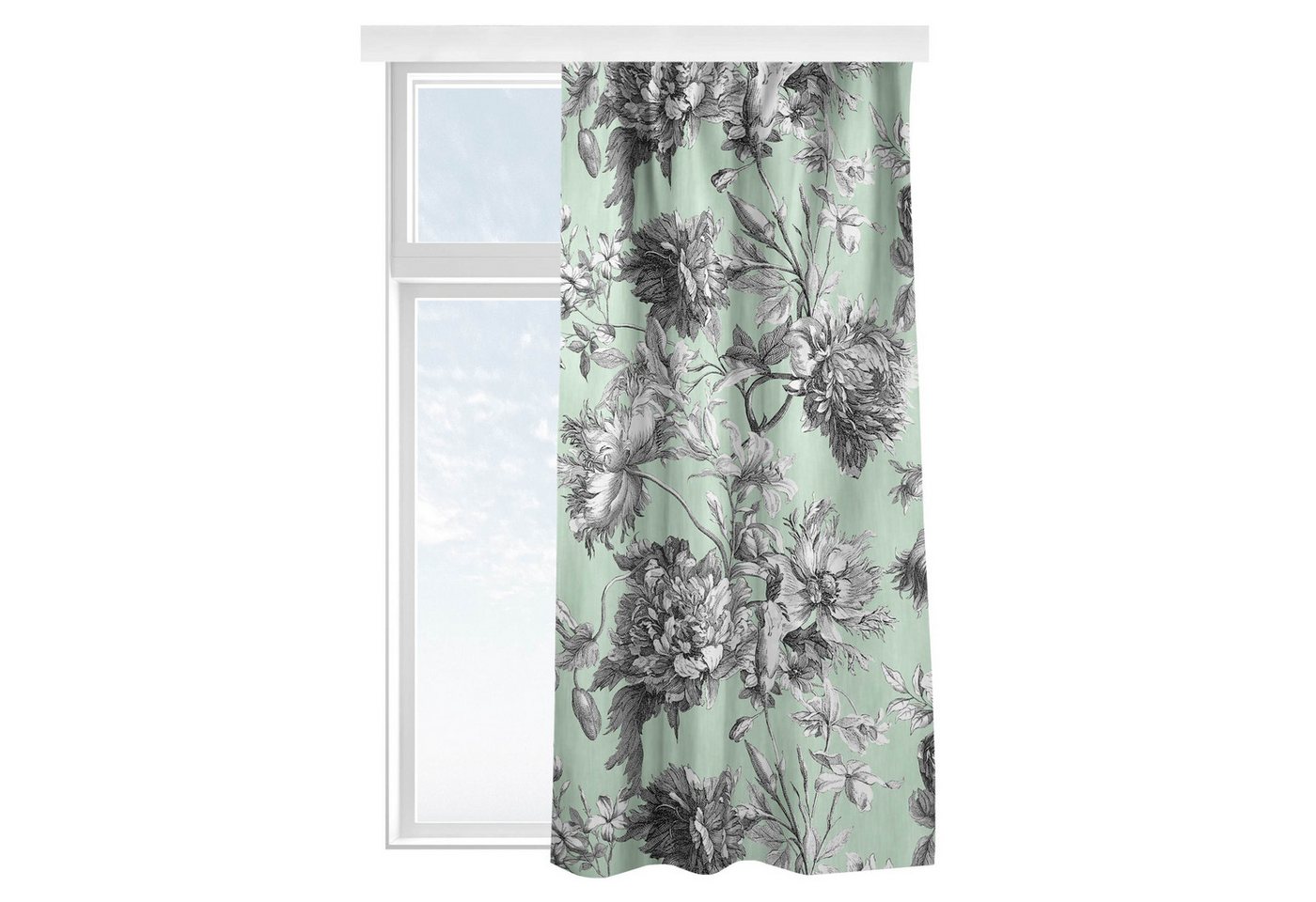 Bilderdepot24 Vorhang Gardine Natur Vintage Floraler Kupferstich Graumint Türvorhang, Multifunktionsband (1 St), blickdicht, Samt, Schiebegardinen Wohnzimmer Schiebevorhang von Bilderdepot24