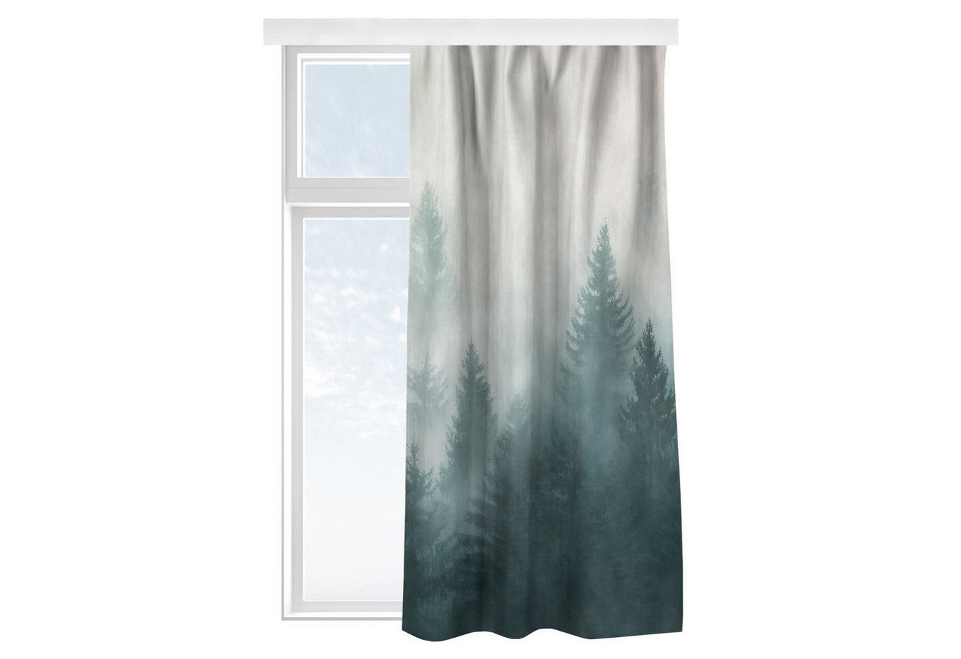 Bilderdepot24 Vorhang Gardine Wald Natur Modern Nebel Türvorhang Raumteiler, Multifunktionsband (1 St), blickdicht, Samt, Schiebegardinen Küche Schlafzimmer Wohnzimmer Schiebevorhang von Bilderdepot24