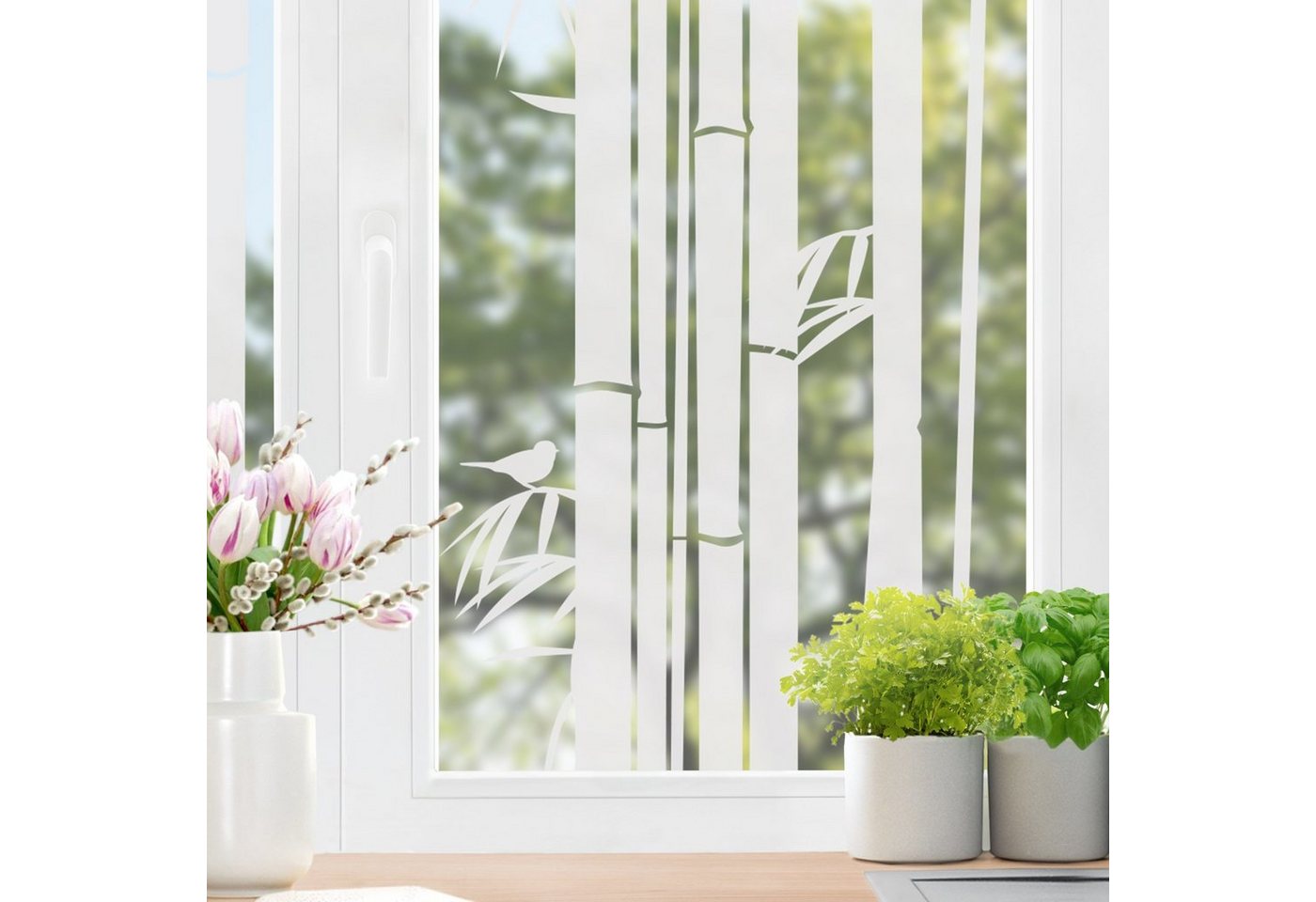 Fensterfolie statisch haftend Motiv Fensterdeko Bambus II Blume, Bilderdepot24, blickdicht, Sichtschutzfolie selbsthaftend & repositionierbar inklusive Anleitung, Innen Fenster Tür Balkontür Küche Badezimmer Wohnzimmer Schlafzimmer von Bilderdepot24