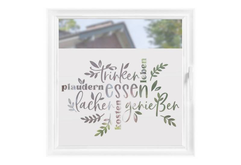 Bilderdepot24 Fensterfolie statisch haftend Motiv Fensterdeko Lachen Essen Genießen II Küche, blickdicht, Innen Fenster Tür Balkontür Küche Esszimmer Küchenfenster von Bilderdepot24