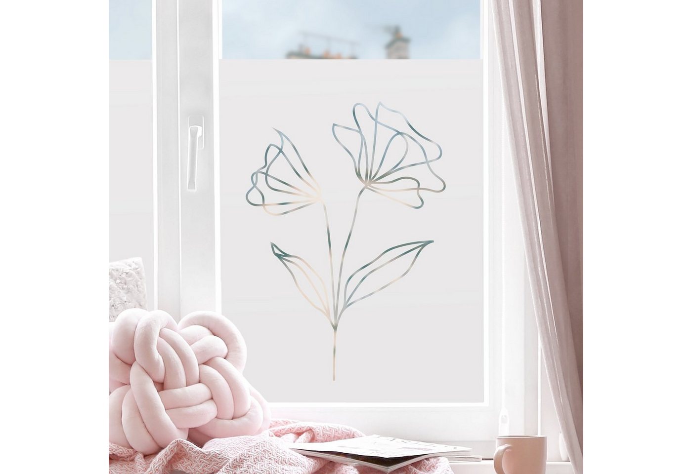 Fensterfolie statisch haftend Motiv Fensterdeko Line Art Blüten II Blume, Bilderdepot24, blickdicht, Innen Fenster Tür Balkontür Küche Badezimmer Wohnzimmer Schlafzimmer von Bilderdepot24