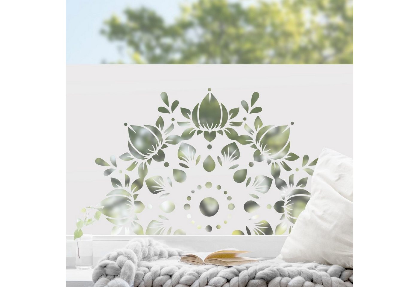 Fensterfolie statisch haftend Motiv Fensterdeko Lotus Mandala II Wellness, Bilderdepot24, blickdicht, Sichtschutzfolie selbsthaftend & repositionierbar inklusive Anleitung, Innen Fenster Tür Balkontür Küche Badezimmer Wohnzimmer Schlafzimmer von Bilderdepot24