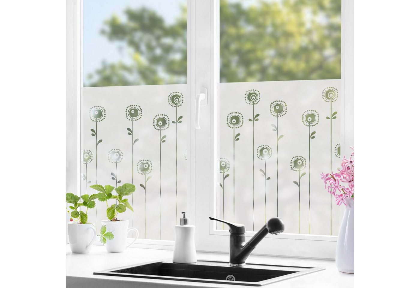 Fensterfolie statisch haftend Motiv Fensterdeko Retroplants II Blume, Bilderdepot24, blickdicht, Innen Fenster Tür Balkontür Küche Badezimmer Wohnzimmer Schlafzimmer von Bilderdepot24