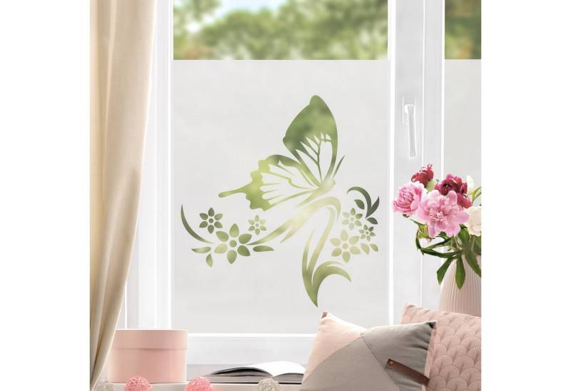 Fensterfolie statisch haftend Motiv Fensterdeko Schmetterling II Blume, Bilderdepot24, blickdicht, Sichtschutzfolie selbsthaftend & repositionierbar inklusive Anleitung, Innen Fenster Tür Balkontür Küche Badezimmer Wohnzimmer Schlafzimmer von Bilderdepot24