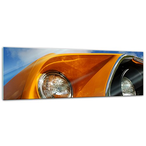 Glasbild - Ford Mustang - orange - 120x40 cm - Deko Glas - Wandbild aus Glas - Bild auf Glas - Moderne Glasbilder - Glasfoto - Echtglas - kein Acryl - Handmade von Bilderdepot24