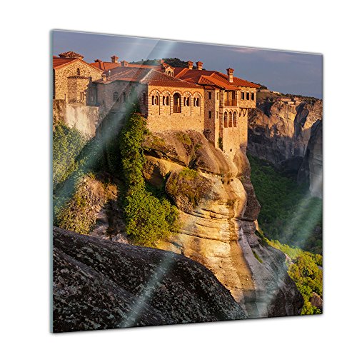 Glasbild - Meteora in Griechenland - 30x30 cm - Deko Glas - Wandbild aus Glas - Bild auf Glas - Moderne Glasbilder - Glasfoto - Echtglas - kein Acryl - Handmade von Bilderdepot24