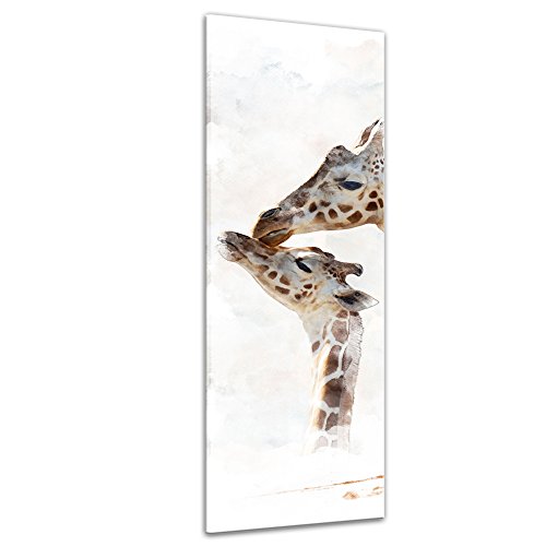 Keilrahmenbild - Aquarell - Giraffe - Bild auf Leinwand 40 x 120 cm einteilig - Leinwandbilder Bilder als Leinwanddruck Tierbild Malerei - Afrika - Giraffe und Ihr Junges von Bilderdepot24